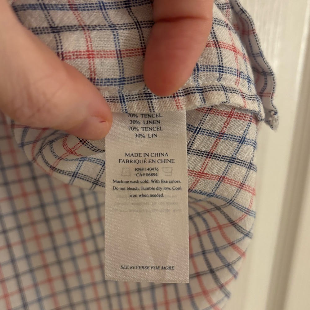 FAHERTY Linen Plaid Red and White Short Sleeved Button Down - Picture 7 of 11